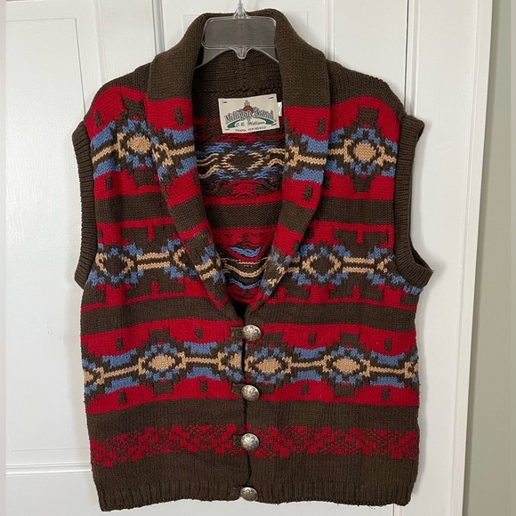 Vintage MILLIGAN BRAND KNITS Chunky Southwestern Hand Knit Vest XL Made in USA - Picture 1 of 12